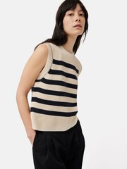 Jigsaw Black/Cream Cotton Blend Stripe Crew Tank - Image 1 of 5