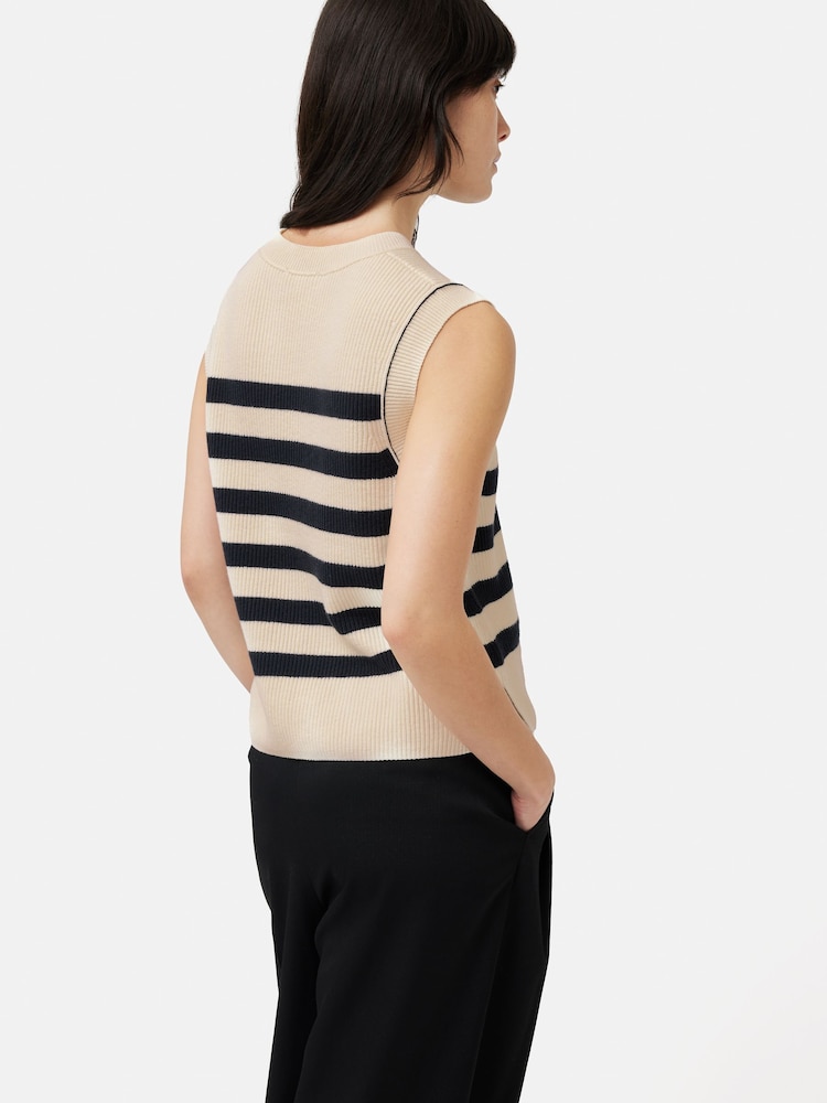 Jigsaw Black/Cream Cotton Blend Stripe Crew Tank - Image 2 of 5
