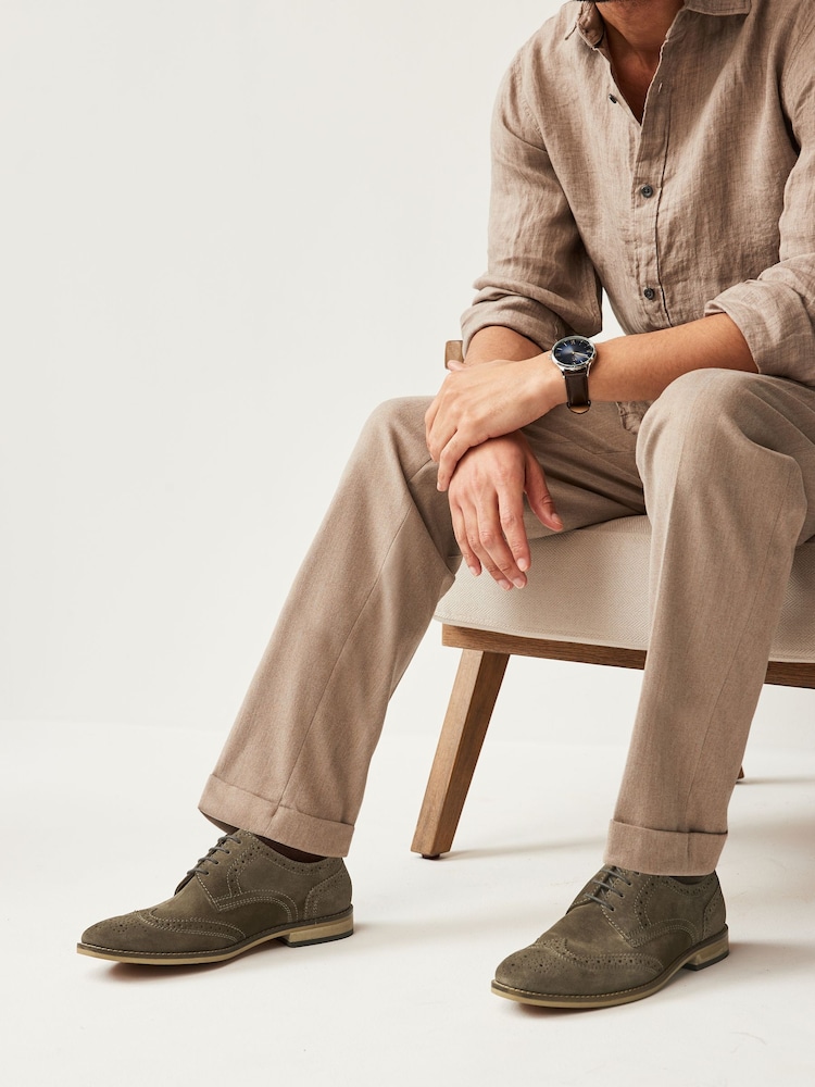 Grey Leather Contrast Sole Brogue Shoes - Image 1 of 7 Grey Leather Contrast Sole Brogue Shoes - Image 1 of 7