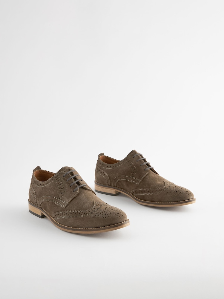 Grey Leather Contrast Sole Brogue Shoes - Image 2 of 7 Grey Leather Contrast Sole Brogue Shoes - Image 2 of 7