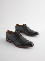 Black Leather Wing Cap Brogue Shoes - Image 1 of 6