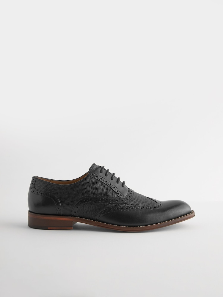 Black Leather Wing Cap Brogue Shoes - Image 2 of 6