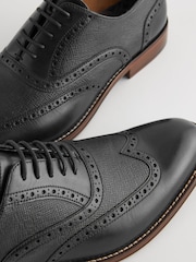 Black Leather Wing Cap Brogue Shoes - Image 3 of 6