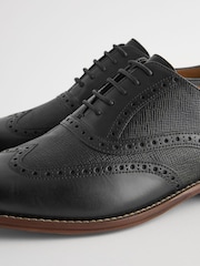 Black Leather Wing Cap Brogue Shoes - Image 4 of 6