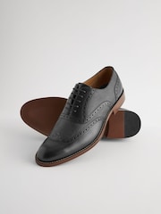 Black Leather Wing Cap Brogue Shoes - Image 6 of 6