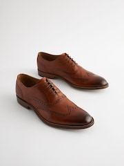 Tan Brown Leather Wing Cap Brogue Shoes - Image 1 of 7