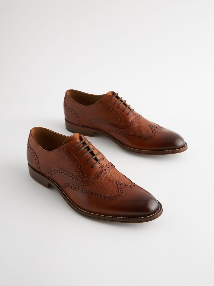 Tan Brown Leather Wing Cap Brogue Shoes - Image 1 of 7