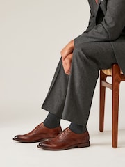 Tan Brown Leather Wing Cap Brogue Shoes - Image 7 of 7