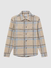 Reiss Oatmeal/Soft Blue Joe Wool Blend Check Overshirt - Image 2 of 5