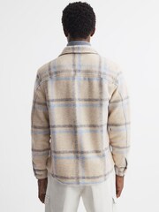 Reiss Oatmeal/Soft Blue Joe Wool Blend Check Overshirt - Image 5 of 5
