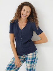 FatFace Blue Olivia Pointelle T-Shirt - Image 1 of 5
