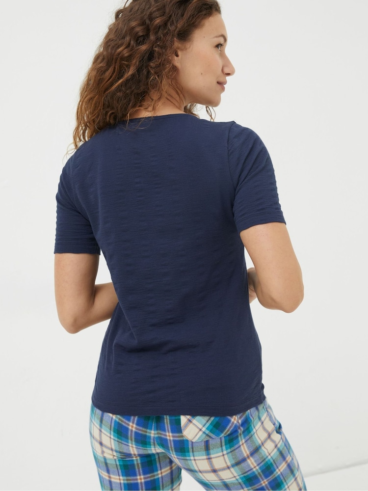 FatFace Blue Olivia Pointelle T-Shirt - Image 2 of 5