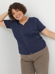 FatFace Blue Olivia Pointelle T-Shirt - Image 3 of 5