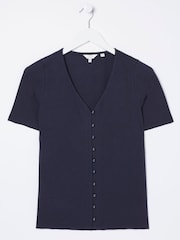 FatFace Blue Olivia Pointelle T-Shirt - Image 5 of 5
