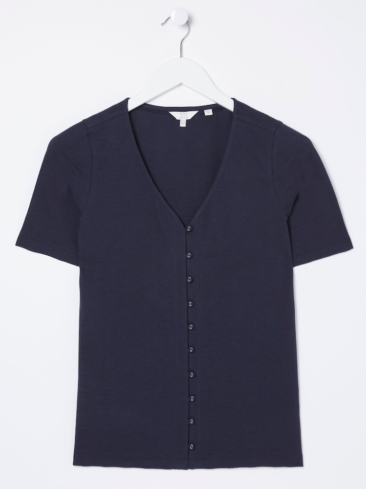FatFace Blue Olivia Pointelle T-Shirt - Image 5 of 5