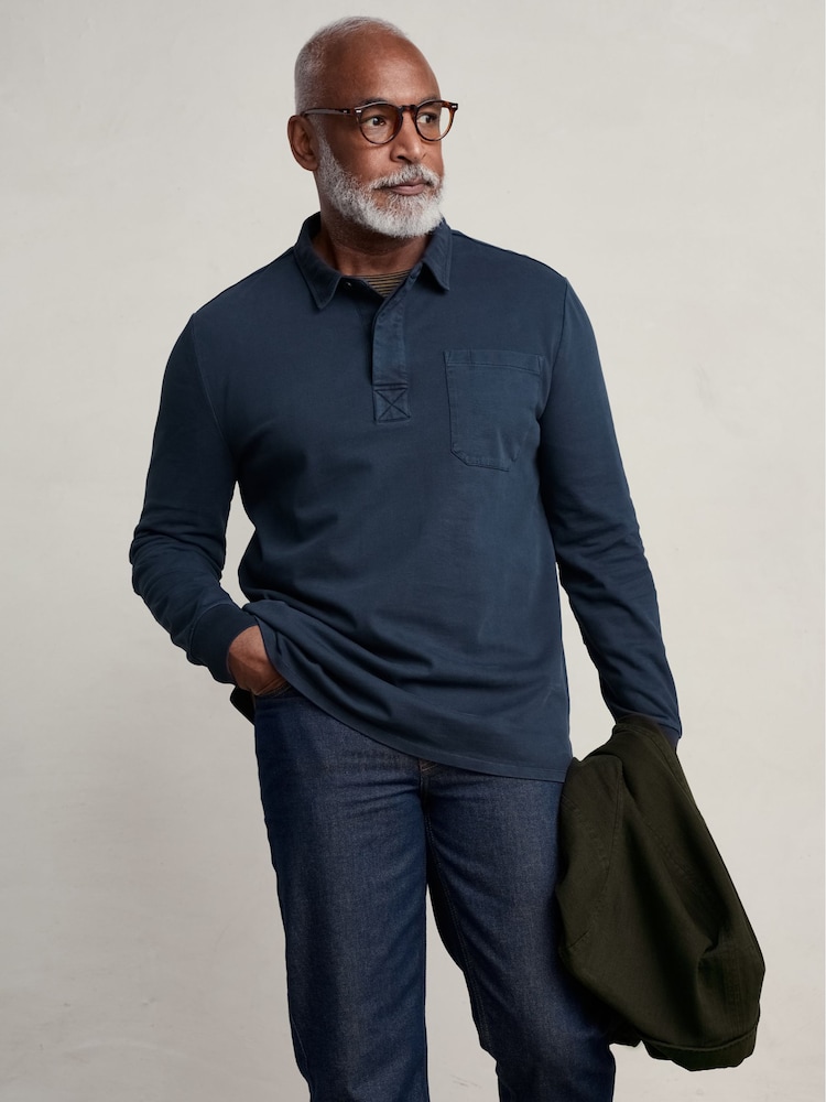 Seasalt Cornwall Blue Herdsman Long Sleeve Rugby Top - Image 1 of 5