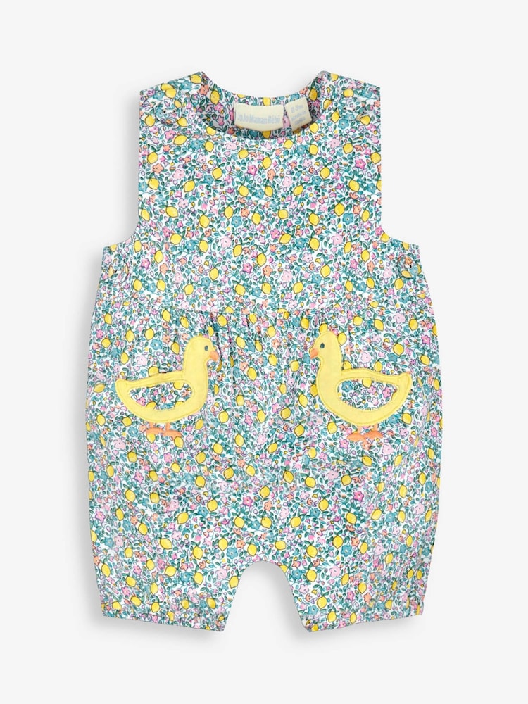 JoJo Maman Bébé Lemon Ditsy Duck Appliqué Ditsy Print Dungarees - Image 1 of 3