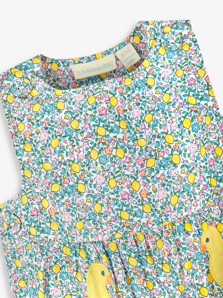 JoJo Maman Bébé Lemon Ditsy Duck Appliqué Ditsy Print Dungarees - Image 2 of 3