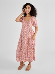 Koralle-Pink, geblümt - Jojo Maman Bébé Gerafftes Midikleid (Umstandsmode) - Bild 1 von 5