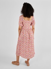 Koralle-Pink, geblümt - Jojo Maman Bébé Gerafftes Midikleid (Umstandsmode) - Bild 2 von 5