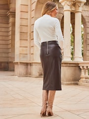 Sosandar Brown Pencil Skirt With Gold Hardwear And Centre Split - Image 2 of 5