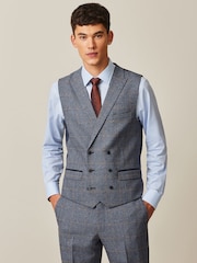 Blue Regular Fit Trimmed Check Suit Waistcoat - Image 1 of 6