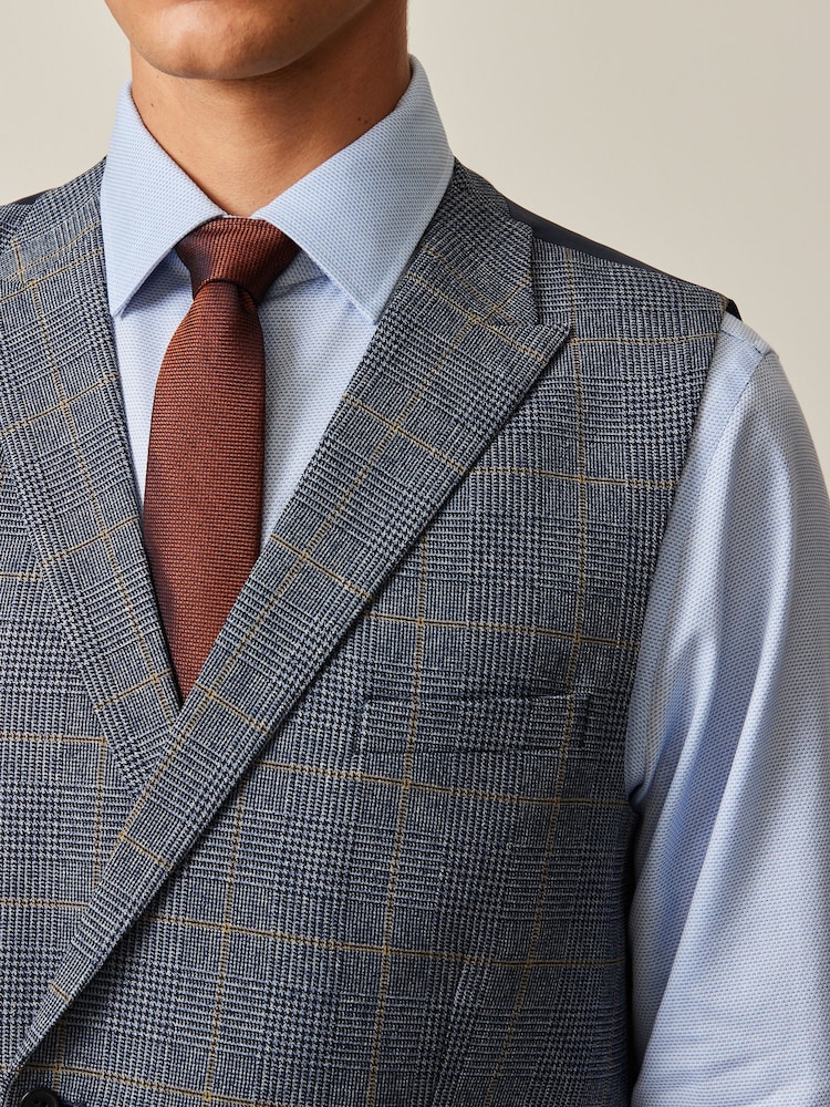 Blue Regular Fit Trimmed Check Suit Waistcoat - Image 2 of 6