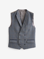 Blue Regular Fit Trimmed Check Suit Waistcoat - Image 3 of 6