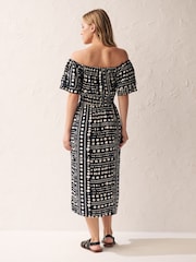 Black/White Spot Off Shoulder Summer Dress - Image 3 of 6