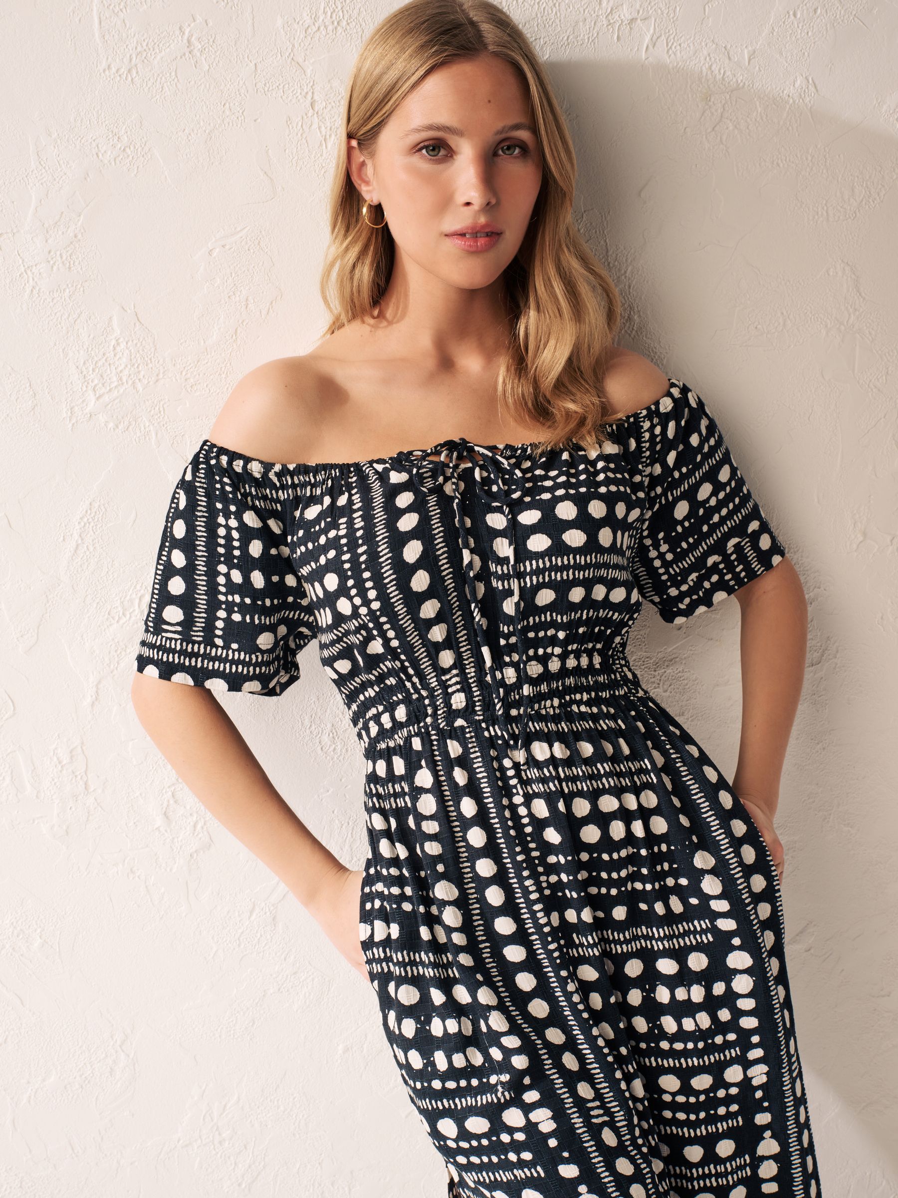 Spotty off the shoulder dress outlet