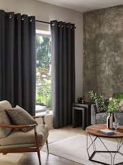 Grey Charcoal Dark Blackout/Thermal Cotton Eyelet Curtains - Image 1 of 9