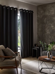 Grey Charcoal Dark Blackout/Thermal Cotton Eyelet Curtains - Image 3 of 9