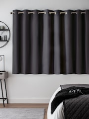 Grey Charcoal Dark Blackout/Thermal Cotton Eyelet Curtains - Image 4 of 9