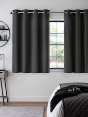 Grey Charcoal Dark Blackout/Thermal Cotton Eyelet Curtains - Image 5 of 9