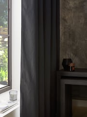 Grey Charcoal Dark Blackout/Thermal Cotton Eyelet Curtains - Image 6 of 9