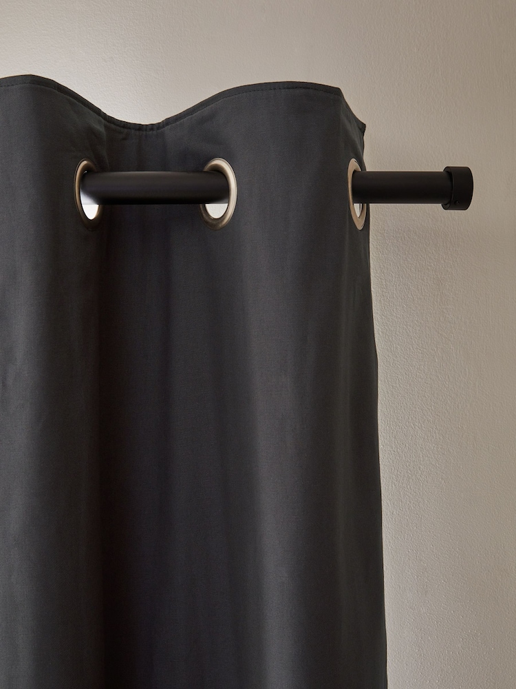 Grey Charcoal Dark Blackout/Thermal Cotton Eyelet Curtains - Image 7 of 9