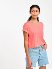 Fluro Coral Pink Cap Sleeve T-Shirt Top - Image 1 of 1