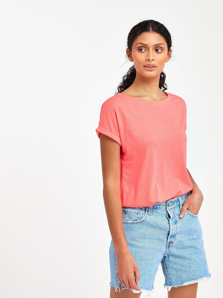 Fluro Coral Pink Cap Sleeve T-Shirt Top - Image 1 of 1