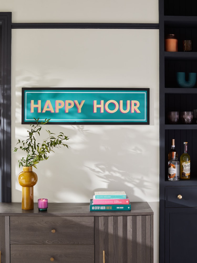 Teal Blue Happy Hour Framed Print Wall Art - Image 1 of 6