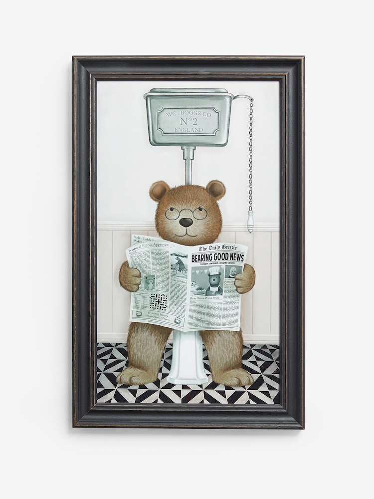 Black Bertie Bear on the Loo Framed Wall Art - Image 1 of 2