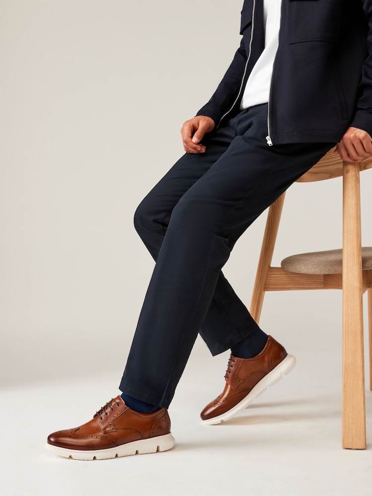 Tan Brown Leather Brogue Wedge Shoes - Image 1 of 6