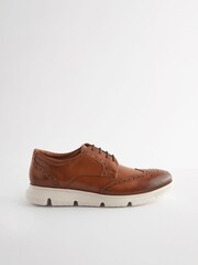 Tan Brown Leather Brogue Wedge Shoes - Image 3 of 6
