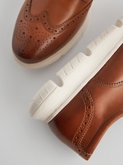 Tan Brown Leather Brogue Wedge Shoes - Image 4 of 6