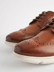 Tan Brown Leather Brogue Wedge Shoes - Image 5 of 6