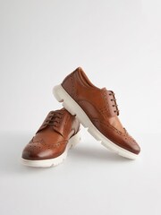 Tan Brown Leather Brogue Wedge Shoes - Image 6 of 6