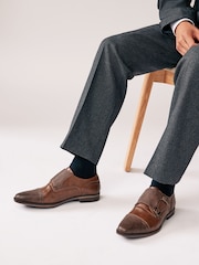 Tan/Brown Double Monk Toe Cap Shoes - Image 1 of 7