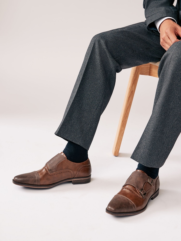 Tan/Brown Double Monk Toe Cap Shoes - Image 1 of 7