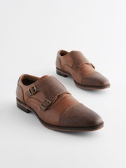 Tan/Brown Double Monk Toe Cap Shoes - Image 2 of 7