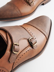 Tan/Brown Double Monk Toe Cap Shoes - Image 5 of 7