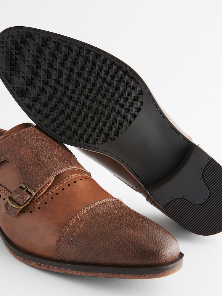 Tan/Brown Double Monk Toe Cap Shoes - Image 7 of 7